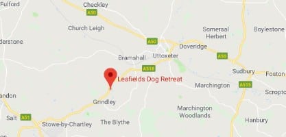 Small map Leafields Dog Boarding Kennels in Uttoxeter near Stafford